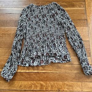 VERONICA BEATD Smocked Long-Sleeve Floral Peplum Top - White/Multi